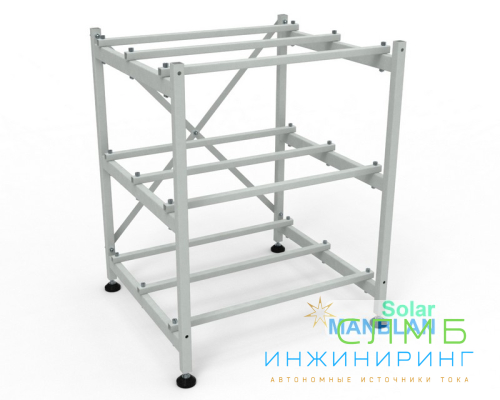 Стеллаж металлический усиленный для АКБ. Три полки 6006*600мм (два ряда АКБ на полку)