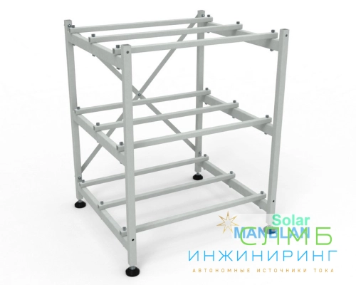 Стеллаж металлический усиленный для АКБ. Три полки 6006*600мм (два ряда АКБ на полку)