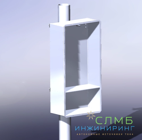 Bayliss® АКБ-Пост-2*200+ (SideBOX-2×200 Plus) Уличный аккумуляторный шкаф навесной для АКБ 2×200Ач 300×600×1200mm, материал- оцинкованная листовая сталь S-2.0мм с зубчатым креплением до d260