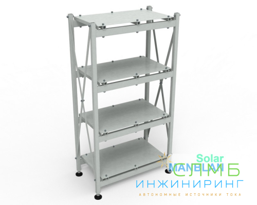 Стеллаж металлический труба. Сборный каркас. Рейки разборные. Четыре полки 600*300мм (один ряд АКБ на полку)