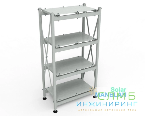 Стеллаж металлический труба. Сборный каркас. Рейки разборные. Четыре полки 600*300мм (один ряд АКБ на полку)