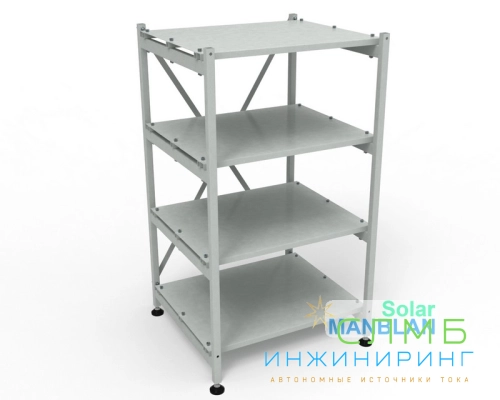 Стеллаж металлический труба. Сборный каркас. Рейки разборные. Четыре полки 600*600мм (Два ряда АКБ на полку)