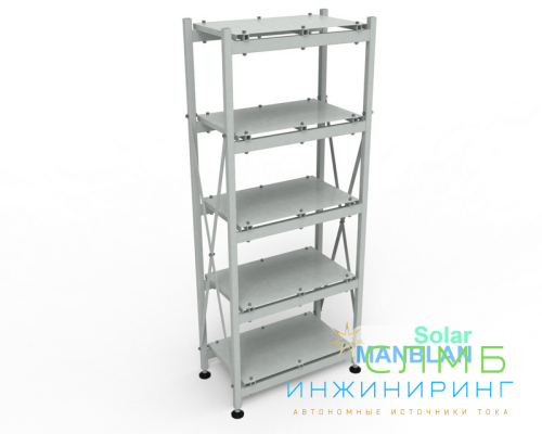 Стеллаж металлический труба. Сборный каркас. Рейки разборные. Пять полок 600*300мм (один ряд АКБ на полку)