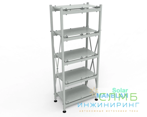 Стеллаж металлический труба. Сборный каркас. Рейки разборные. Пять полок 600*300мм (один ряд АКБ на полку)