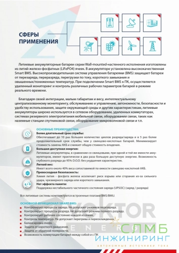 Аккумулятор литиевый Vektor "LFP 51,2-100W   (BMS 100A)"