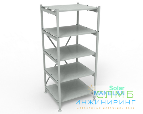 Стеллаж металлический труба. Сборный каркас. Рейки разборные. Пять полок 600*600 мм (Два ряда АКБ на полку)