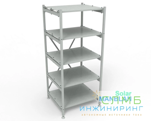 Стеллаж металлический труба. Сборный каркас. Рейки разборные. Пять полок 600*600 мм (Два ряда АКБ на полку)