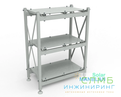 Стеллаж металлический труба. Сборный каркас. Рейки разборные. Три полки 600*300мм (один ряд АКБ на полку)